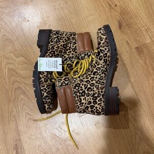 NWT Sam Edelman Leopard Print Boots with Yellow Laces